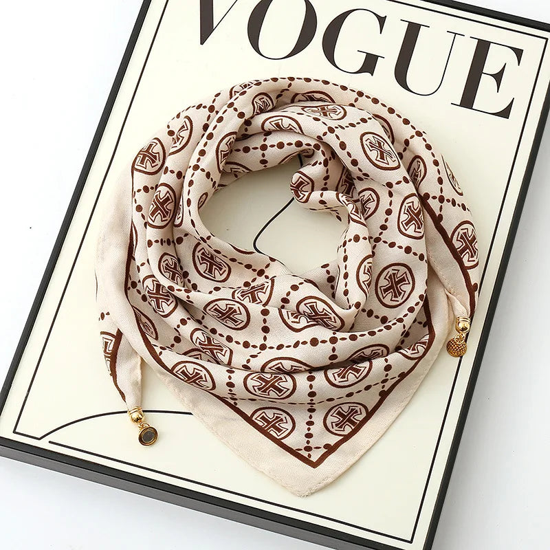 Luxury Magnetic Buckle Striped Silk Scarf