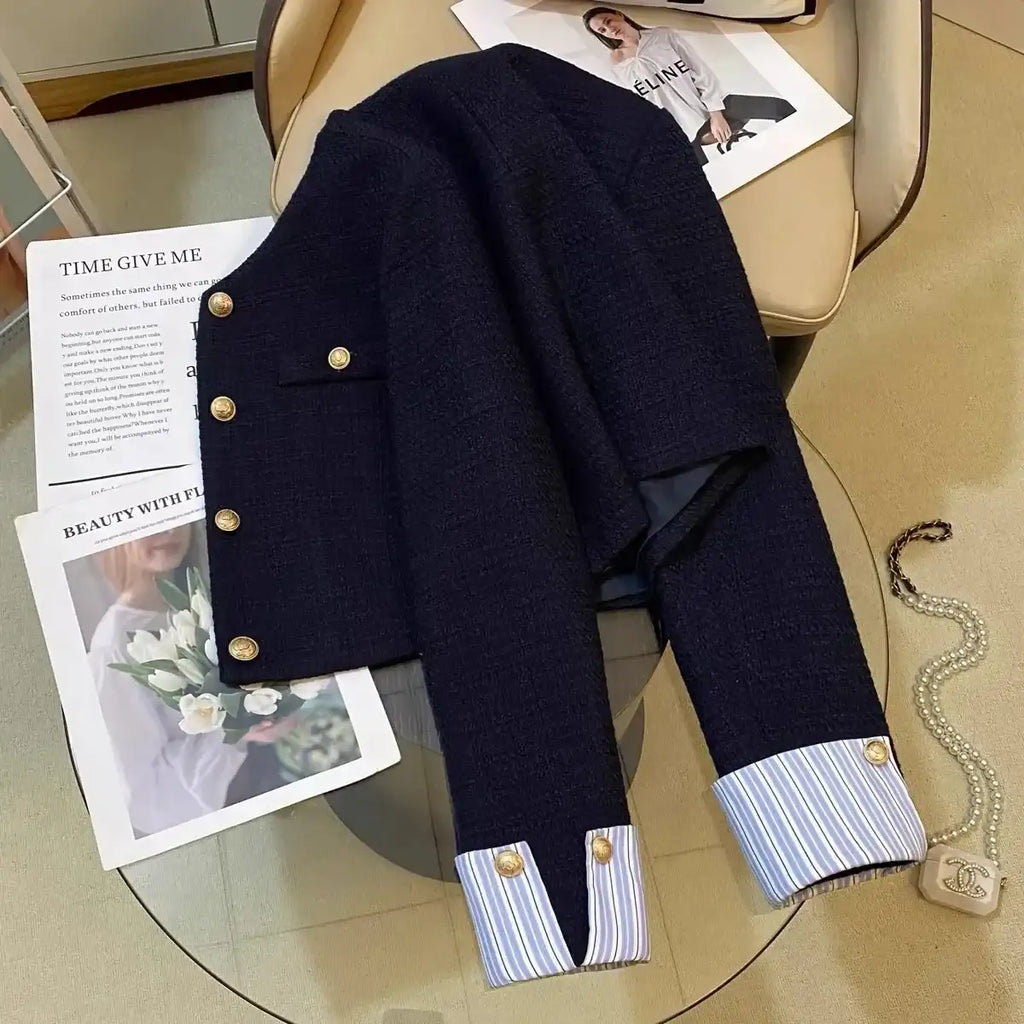 Navy Blue Small Fragrant Style Suit Jacket