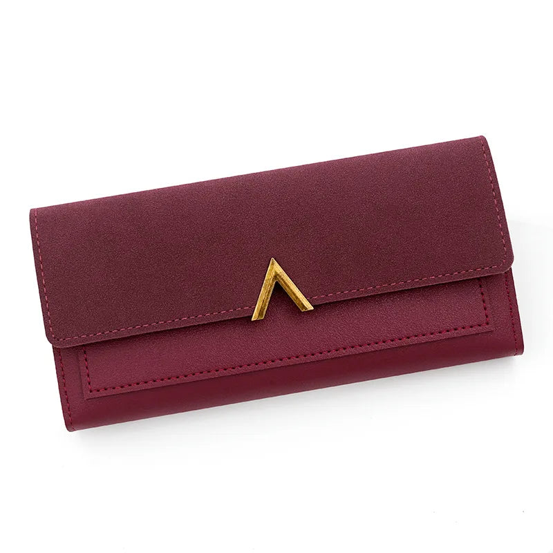 New Korean version women's wallet long V-shaped buckle three fold wallet for women