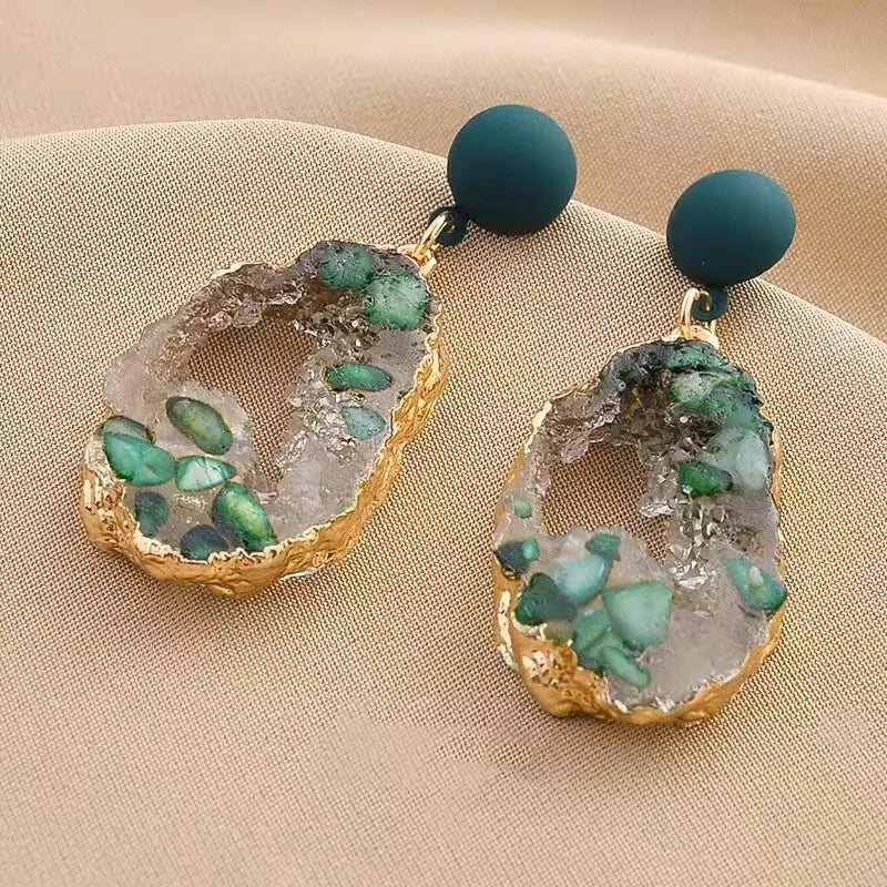 Vintage Emerald Irregular Earrings for Women