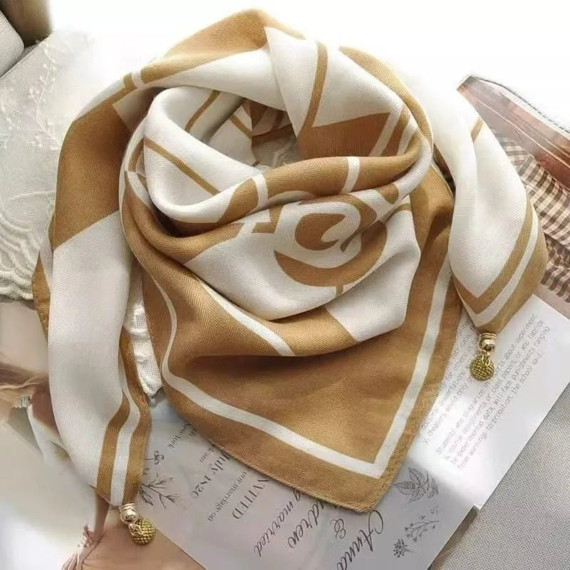 Luxury Magnetic Buckle Striped Silk Scarf