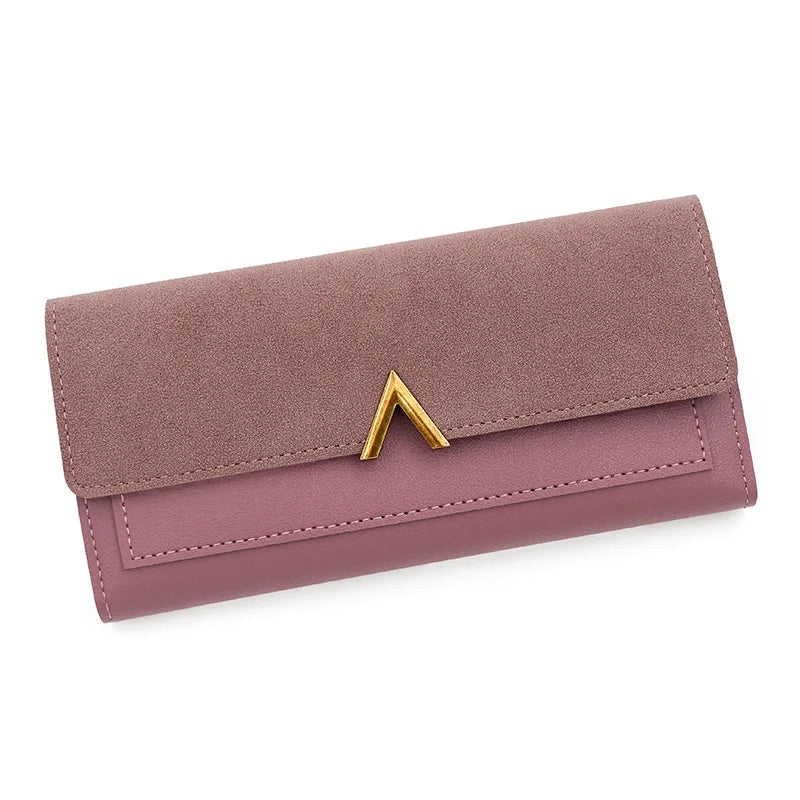 New Korean version women's wallet long V-shaped buckle three fold wallet for women