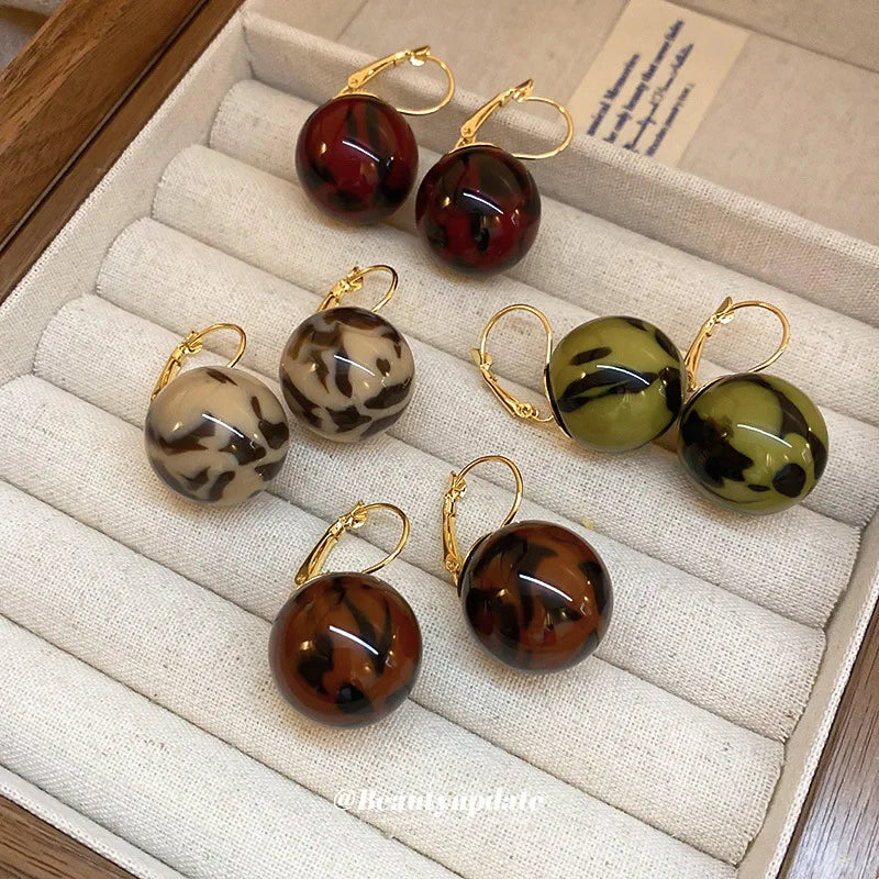 Smooth Leopard Round Bead Earrings for Women