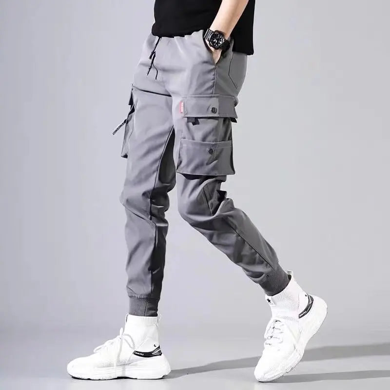 Multi Pocket Joggers for Spring Autumn Men Street Style Waist Drawstring Casual Pants