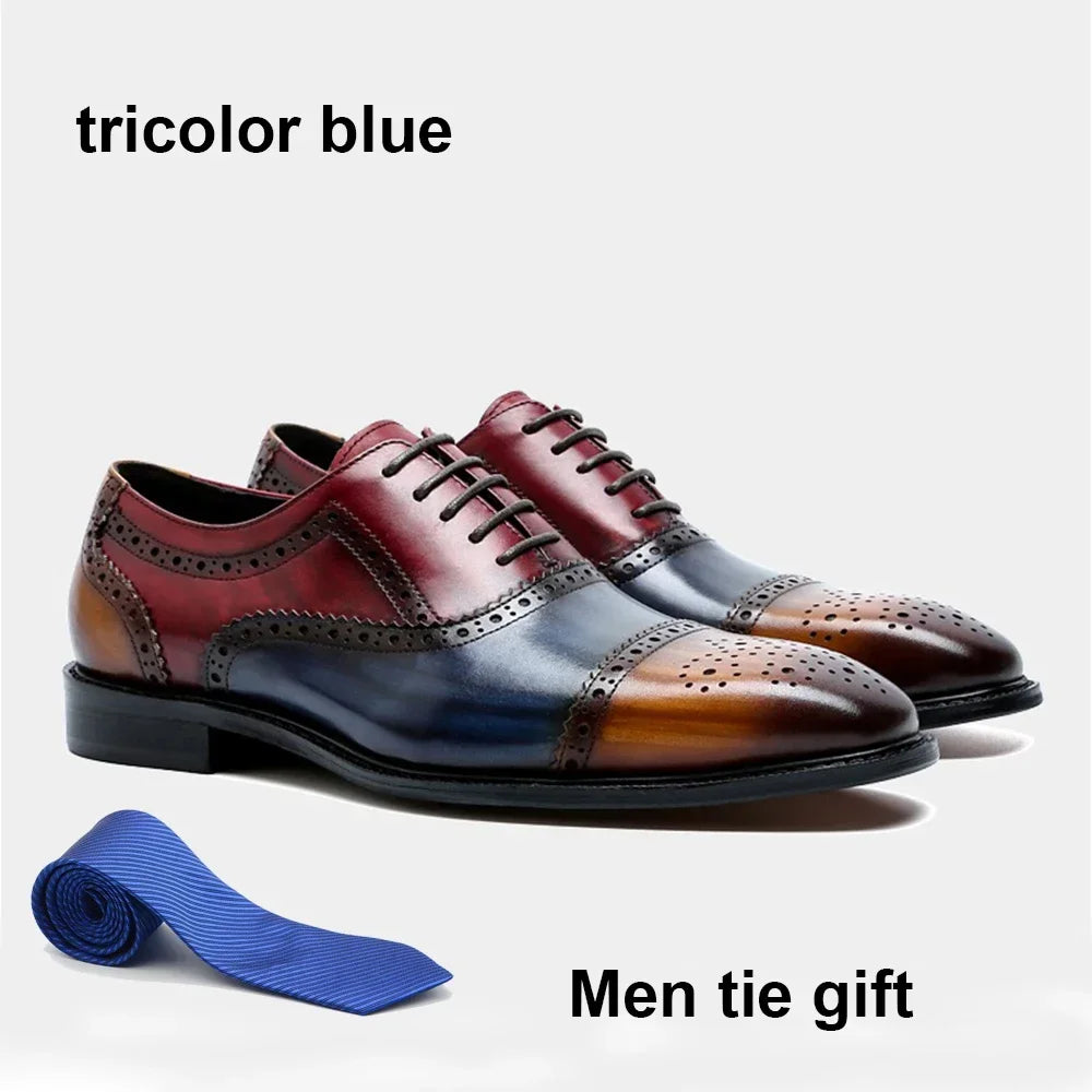 Color Block Genuine Leather Mens Formal Oxford Shoes