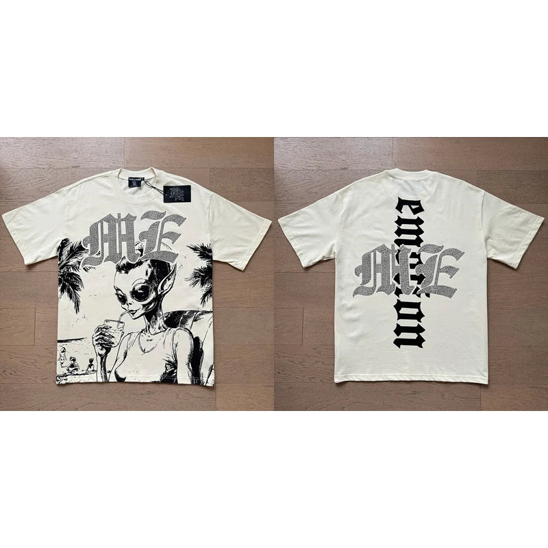 High Street Fashion Angel Print Hot Drill Streetwear MIXED EMOTION T-shirt