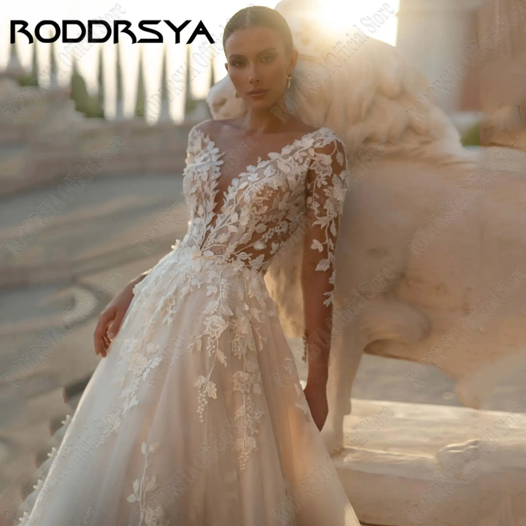 RODDRSYA Customized Luxury Long Sleeves Wedding Dress