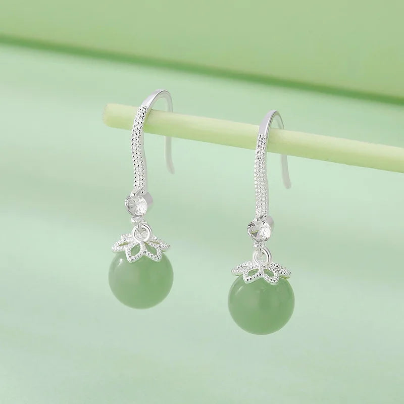 925 Sterling Silver Jade Drop Earring for Women