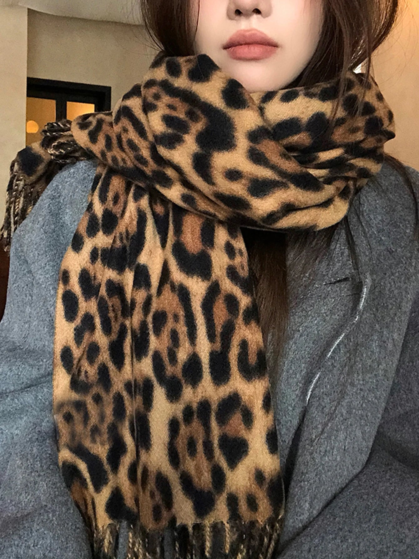 Autumn and Winter Imitation Cashmere Leopard Print Scarf