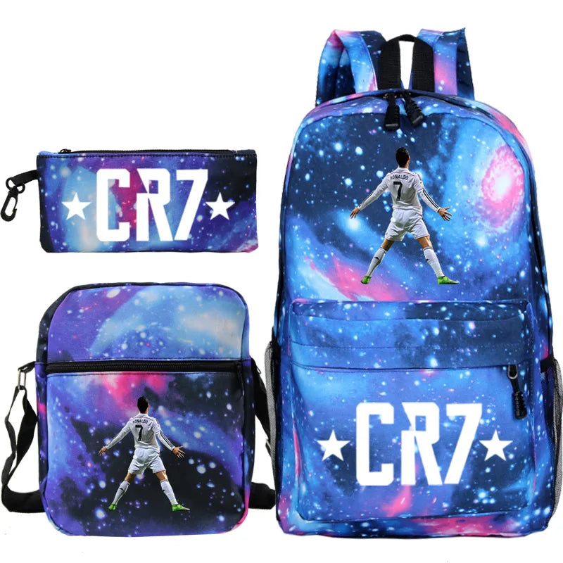 New 3pcs CR7 Backpacks Simple Style Lightweight Boys Girls School Bags