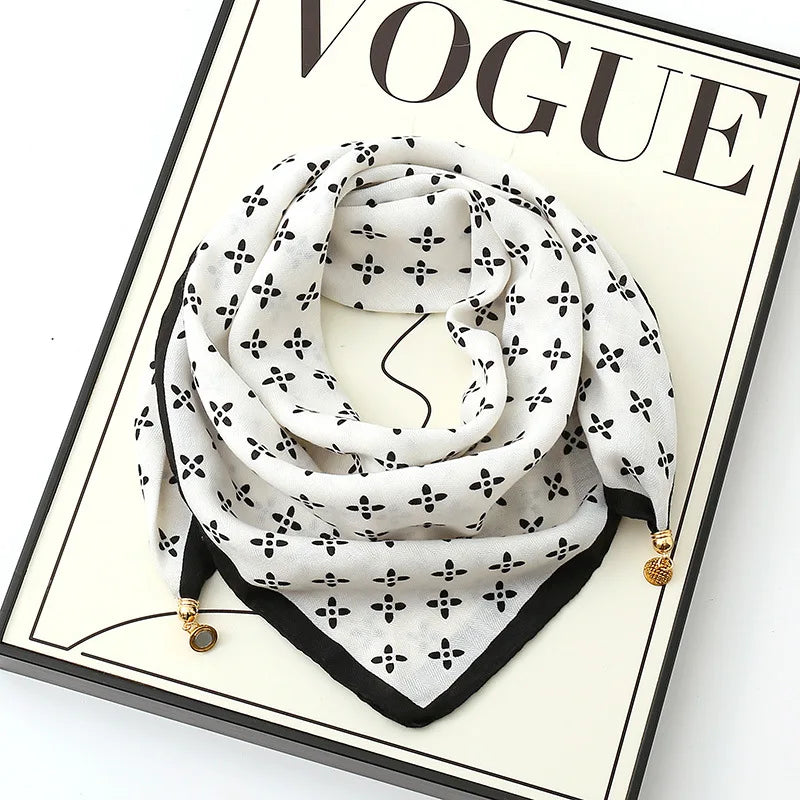 Luxury Magnetic Buckle Striped Silk Scarf