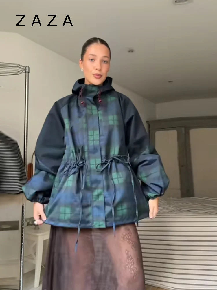 Women Vintage Grid Loose Jacket