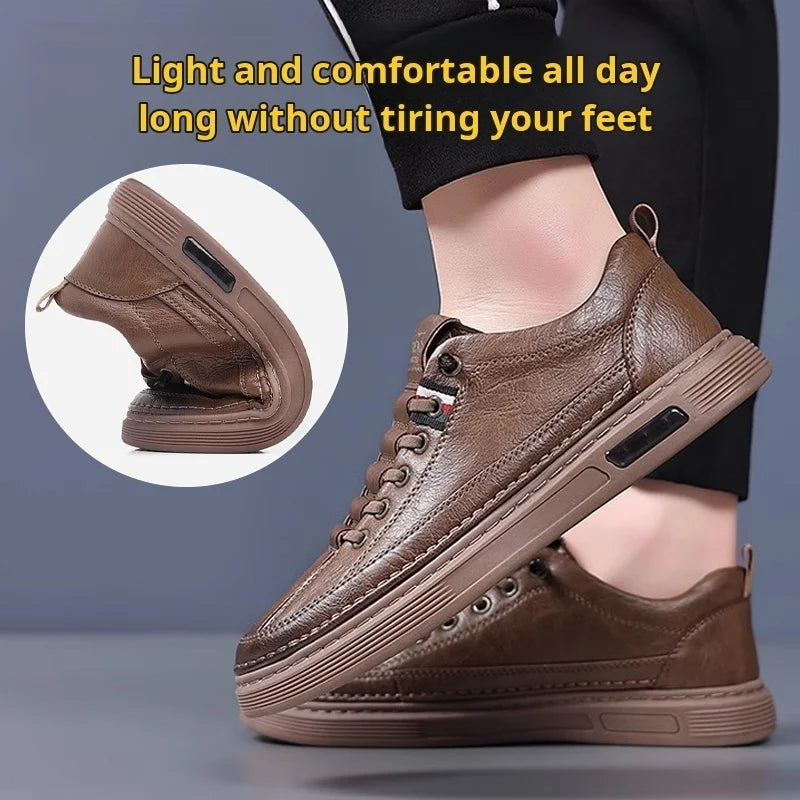 Men's Casual Shoes Spring Autumn Depressurized Breathable Lace free Leather Shoes