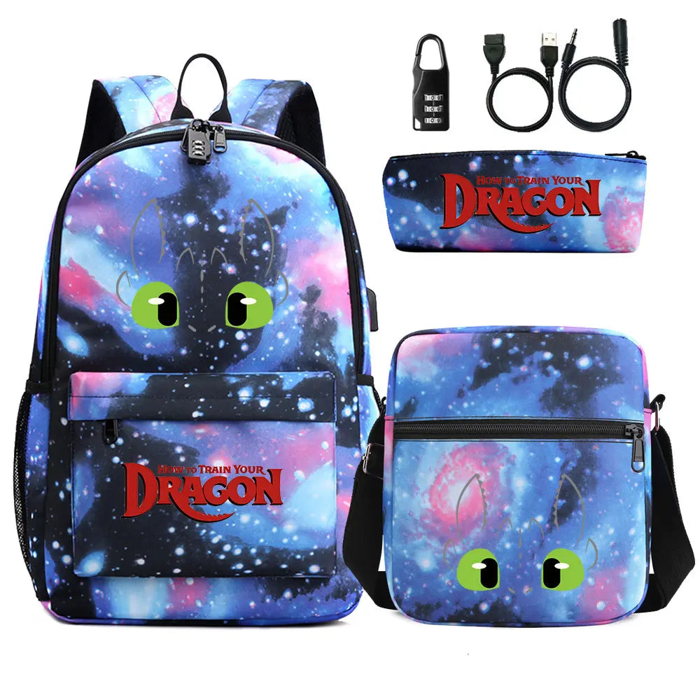 How to Train Your Dragon 3Pcs USB Anti-theft Lock Boy Girl Kids Back To School