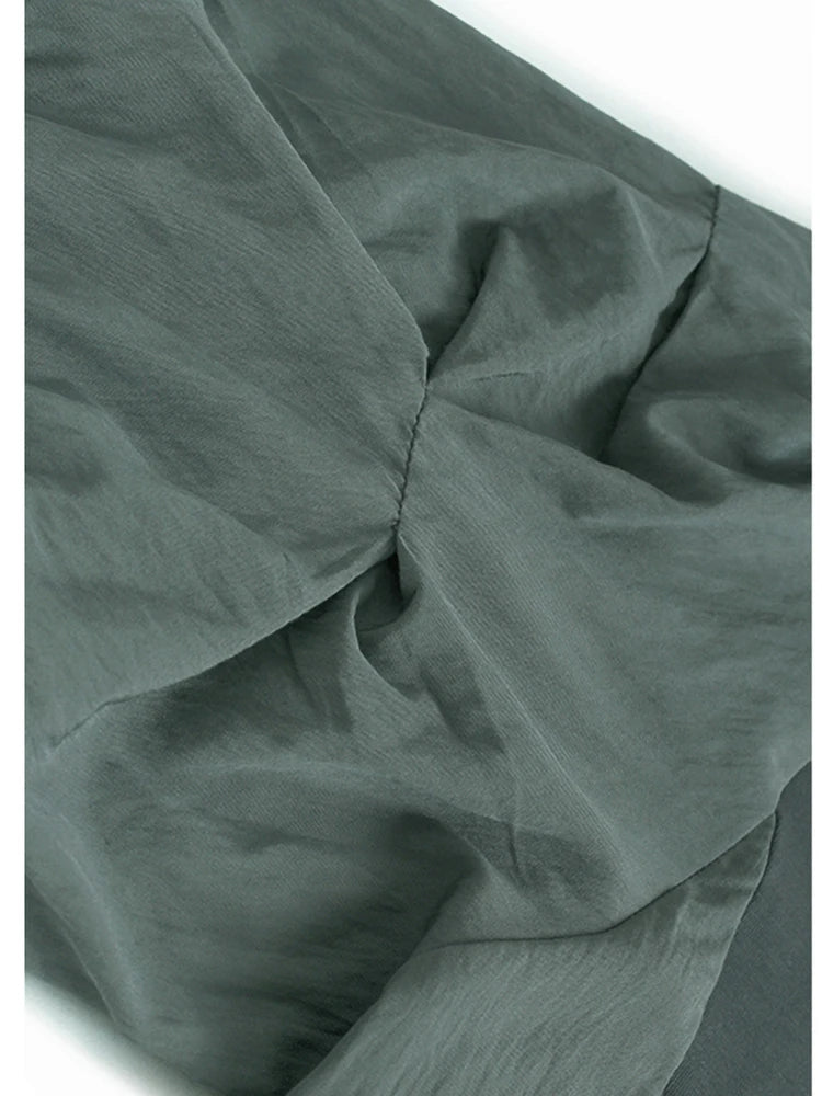 Women's Gray Pleated Color-block Big Size Casual T-shirt