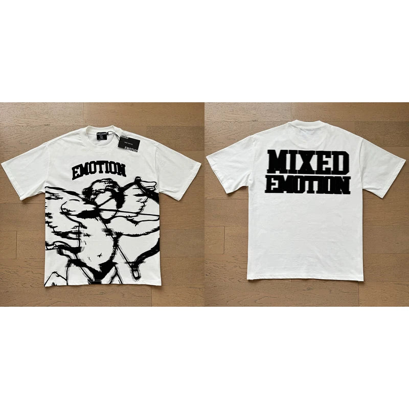 High Street Fashion Angel Print Hot Drill Streetwear MIXED EMOTION T-shirt