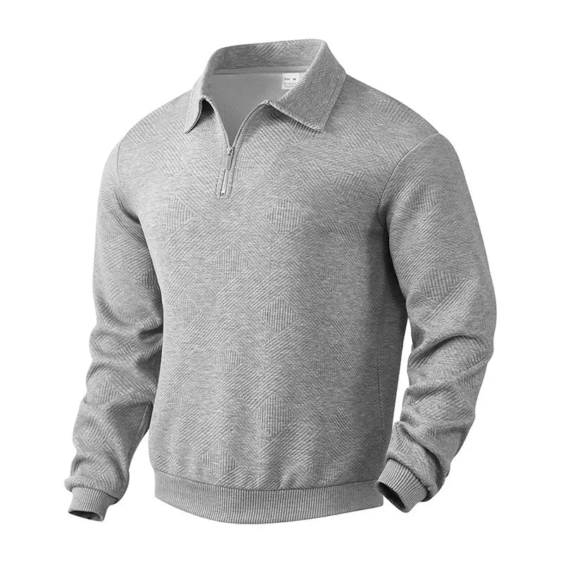 Men's Long-Sleeved Lapel Zipper Polo Shirt Casual Loose Top