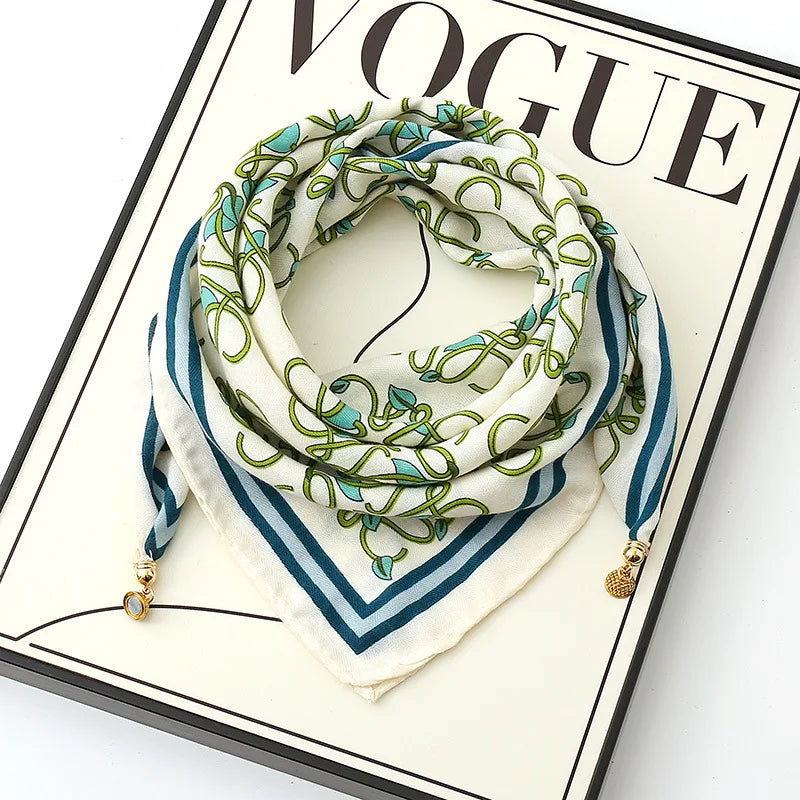 Luxury Magnetic Buckle Striped Silk Scarf