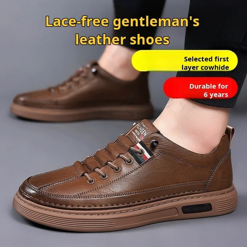 Men's Casual Shoes Spring Autumn Depressurized Breathable Lace free Leather Shoes