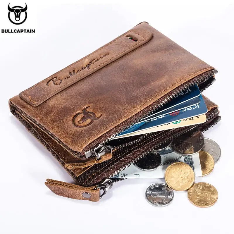 Retro Leather Men's Wallet Leather Zipper Buckle Short Money Wallet