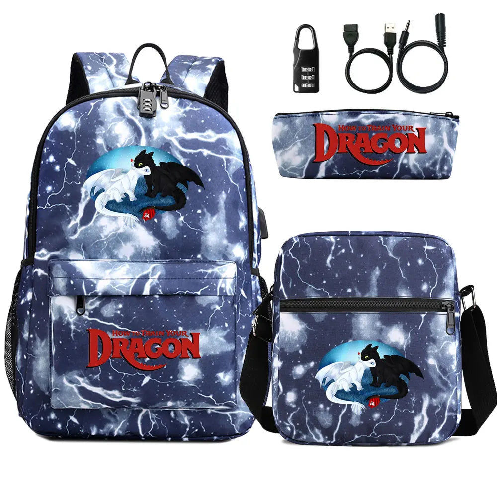 How to Train Your Dragon 3Pcs USB Anti-theft Lock Boy Girl Kids Back To School