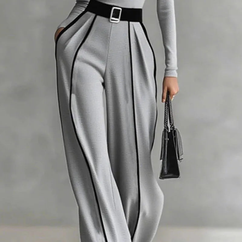 Retro Turtleneck Bottoming Shirt Top+Wide-leg Trousers Suit