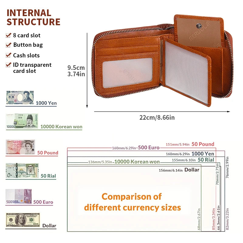 Genuine Leather Zipper Wallet