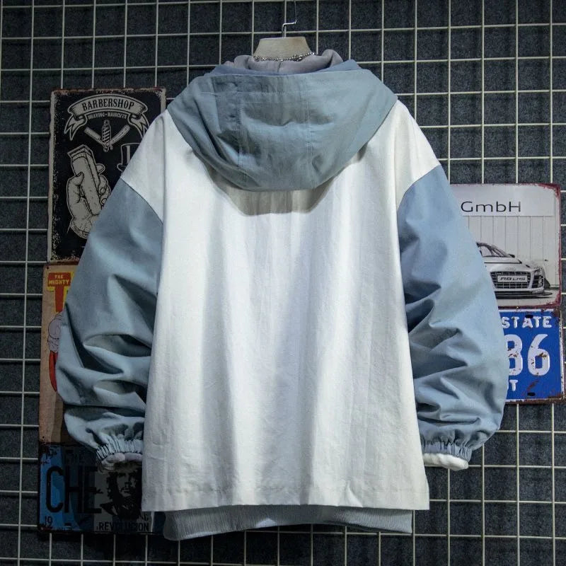 Japanese Style Spring Autumn Men Hoodie Cute Cat Print Patchwork Hoodies Fashion Anime Harajuku Male Sweatshirt