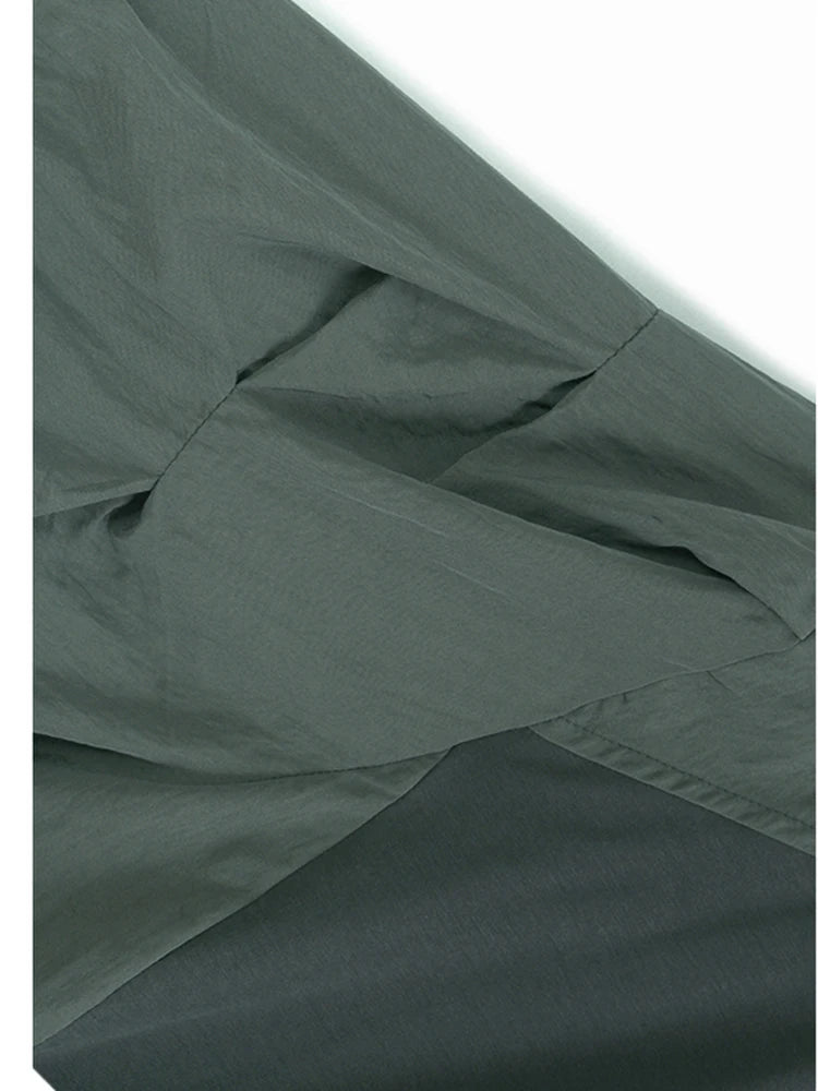 Women's Gray Pleated Color-block Big Size Casual T-shirt