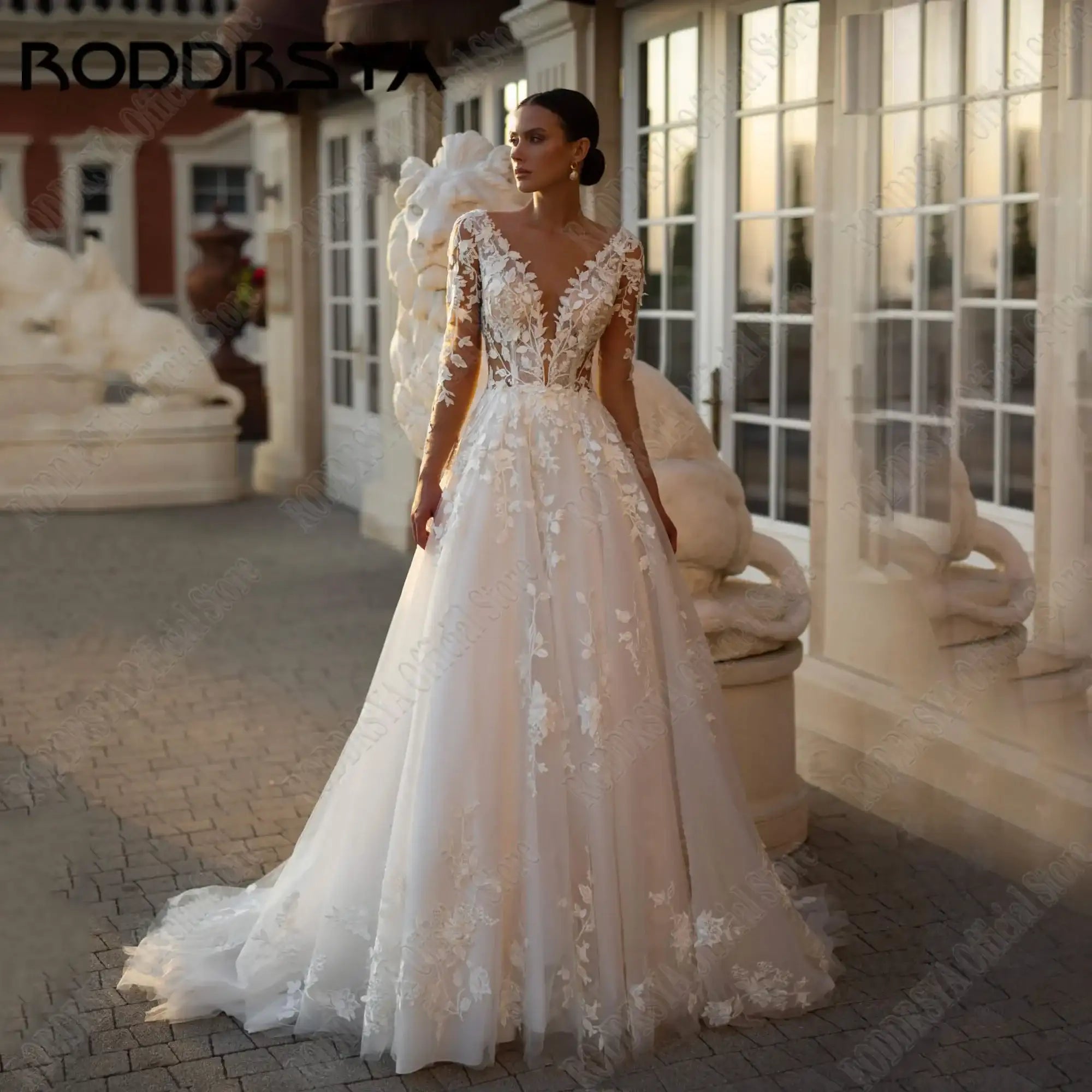 RODDRSYA Customized Luxury Long Sleeves Wedding Dress