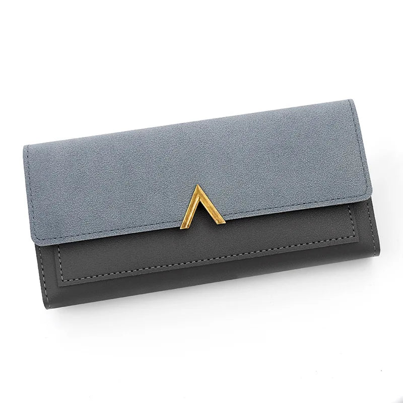 New Korean version women's wallet long V-shaped buckle three fold wallet for women