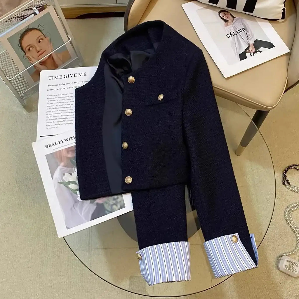 Navy Blue Small Fragrant Style Suit Jacket