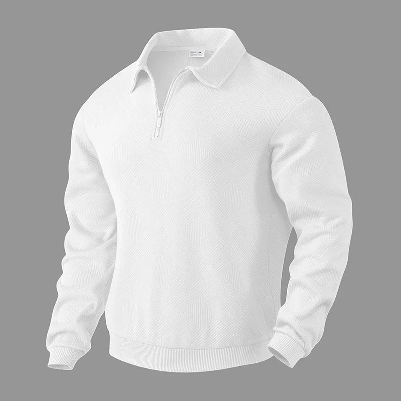 Men's Long-Sleeved Lapel Zipper Polo Shirt Casual Loose Top