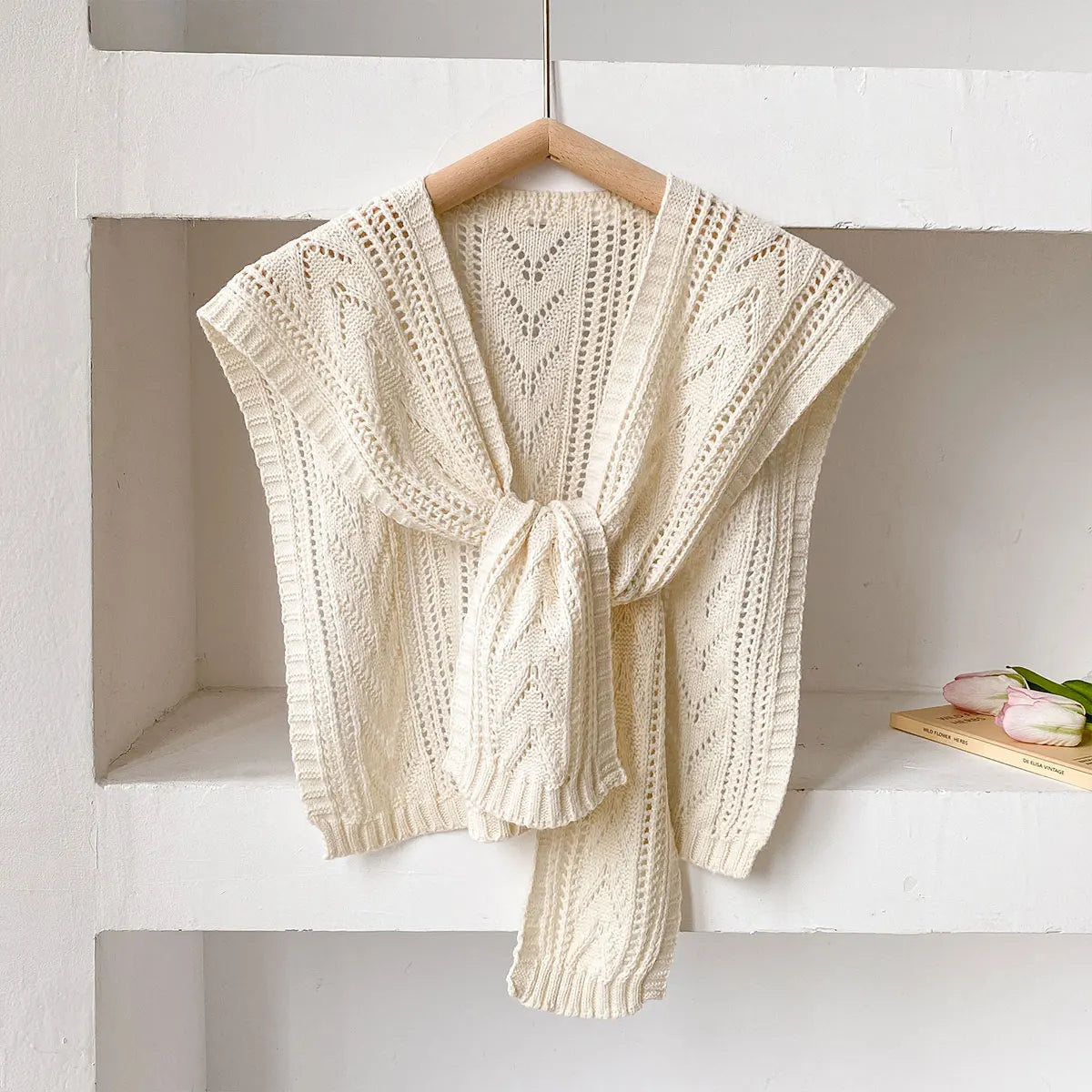 Korean Leisure Versatile Knitted Shawl Summer Air Conditioning Fake Collar Neck Cape Shoulder Solid color Scarf