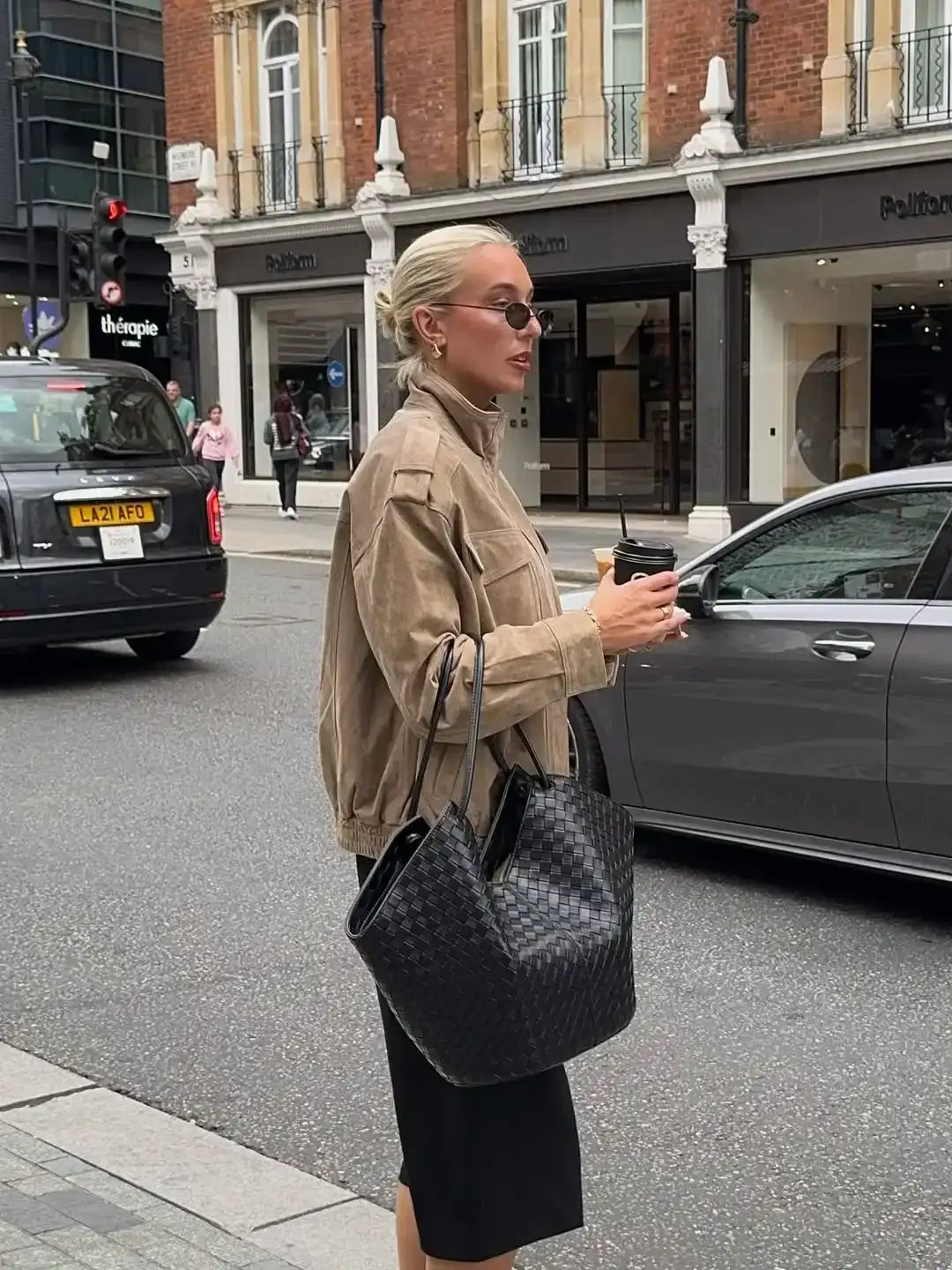 Women Chic Short Stand Collar Suede Jacket