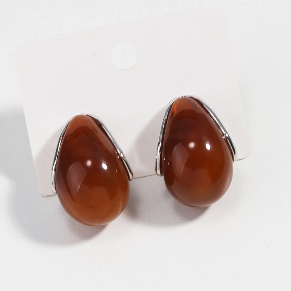 Retro Simple Elegant Brown Resin Stud Earrings For Women