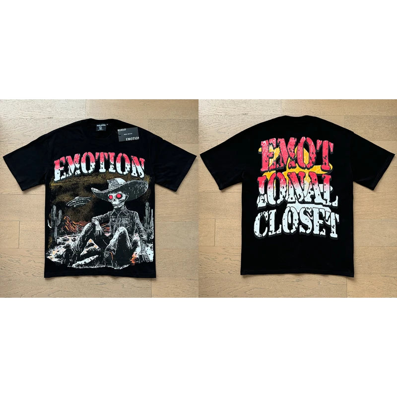 High Street Fashion Angel Print Hot Drill Streetwear MIXED EMOTION T-shirt