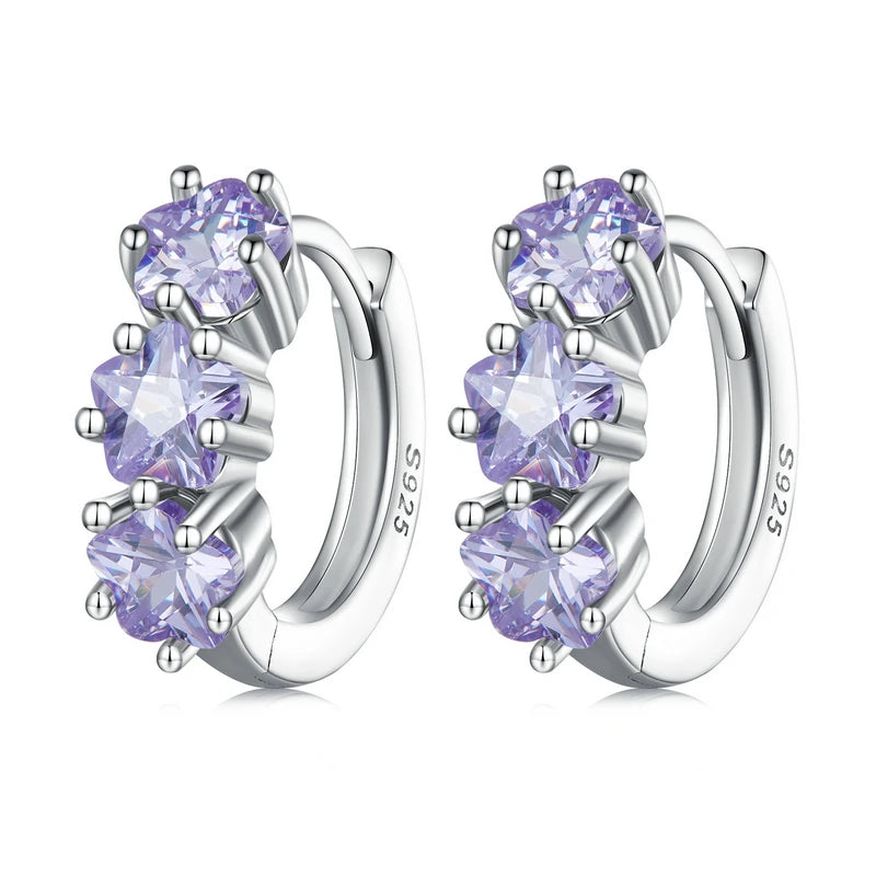 WOSTU Big Stone 925 Sterling Silver Classical Round Purple Crystal Hoop Earrings