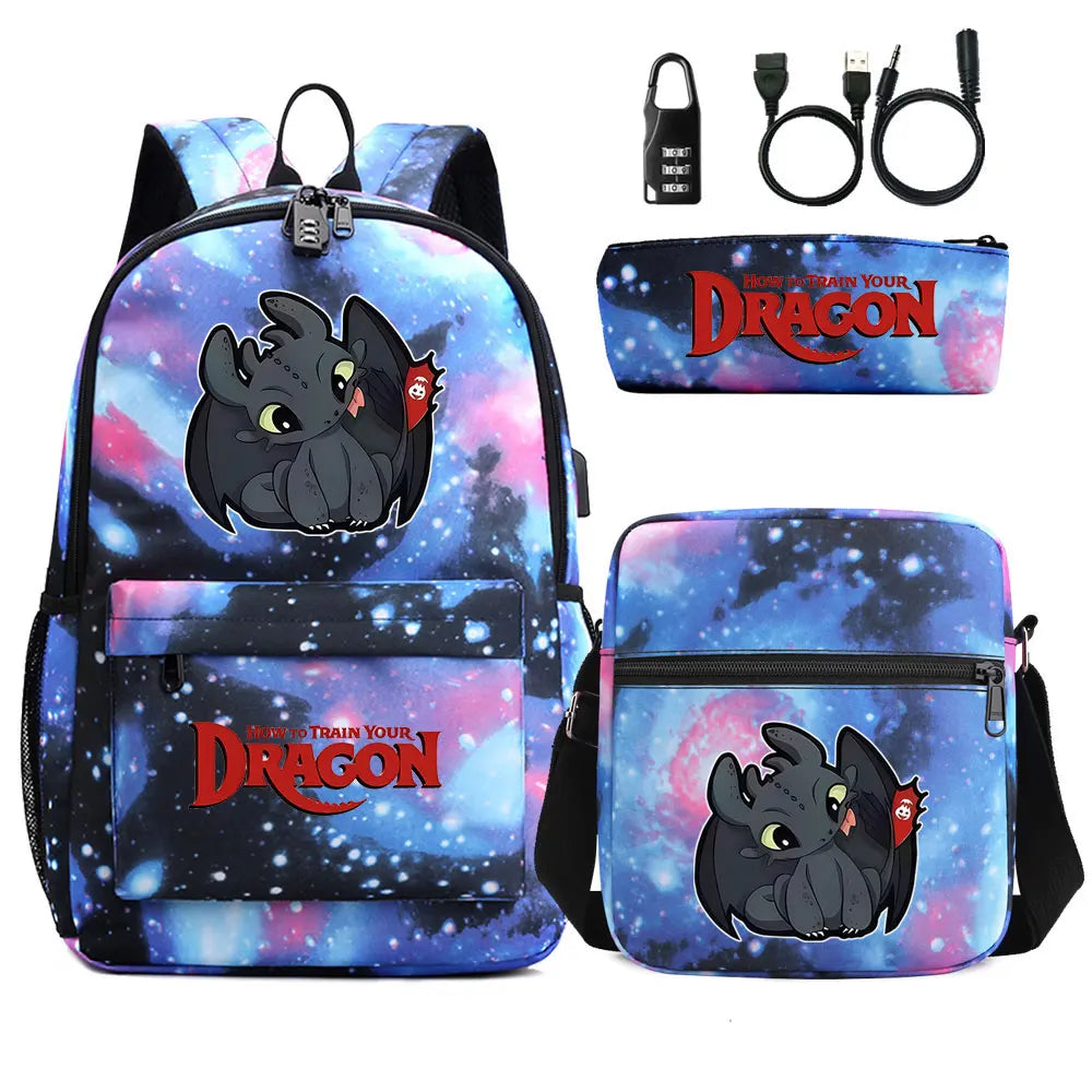 How to Train Your Dragon 3Pcs USB Anti-theft Lock Boy Girl Kids Back To School
