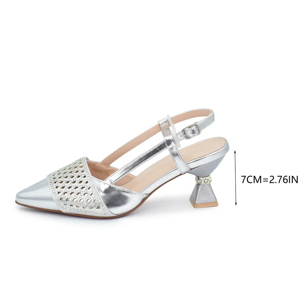 New Women's Heeled Shoes and Bag Set - Rhinestone-Decorated Luxury Design for Parties