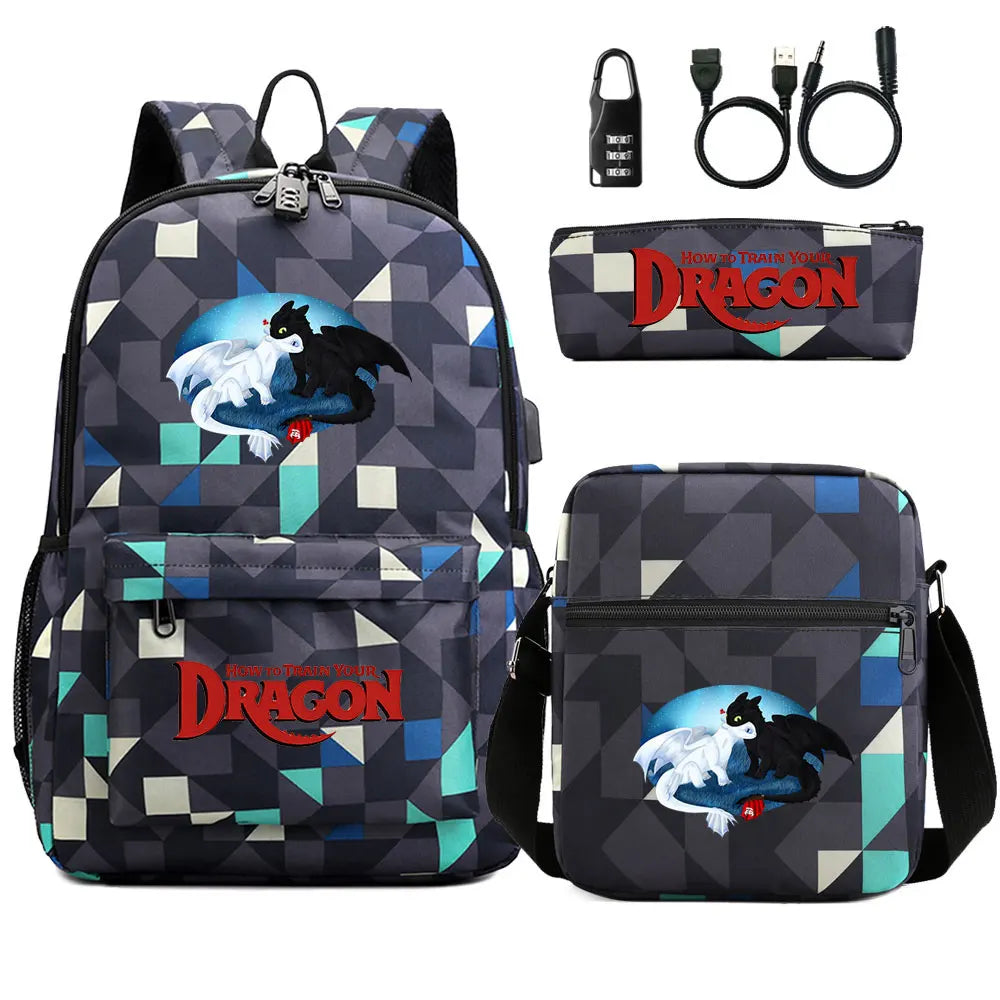 How to Train Your Dragon 3Pcs USB Anti-theft Lock Boy Girl Kids Back To School