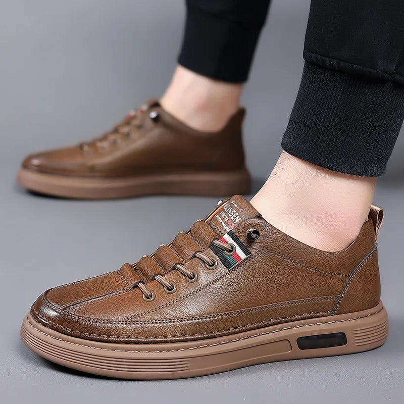 Men's Casual Shoes Spring Autumn Depressurized Breathable Lace free Leather Shoes