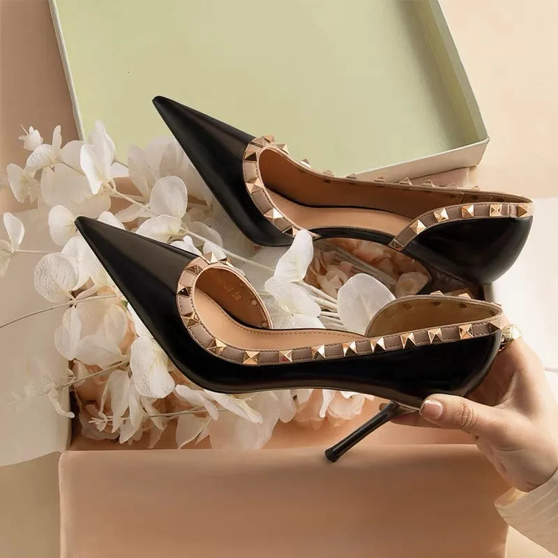 Pointed Rivet Nude High Heels for Women