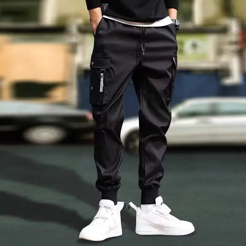 Multi Pocket Joggers for Spring Autumn Men Street Style Waist Drawstring Casual Pants