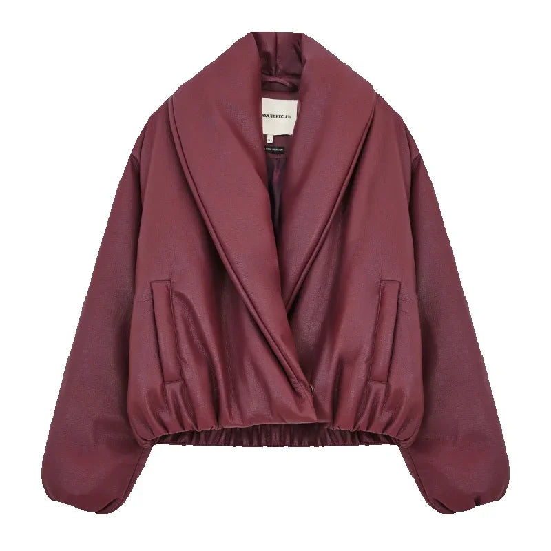 Lapel Thick Hidden Button Leather Jacket