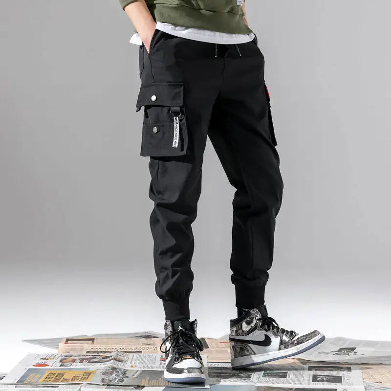 Multi Pocket Joggers for Spring Autumn Men Street Style Waist Drawstring Casual Pants