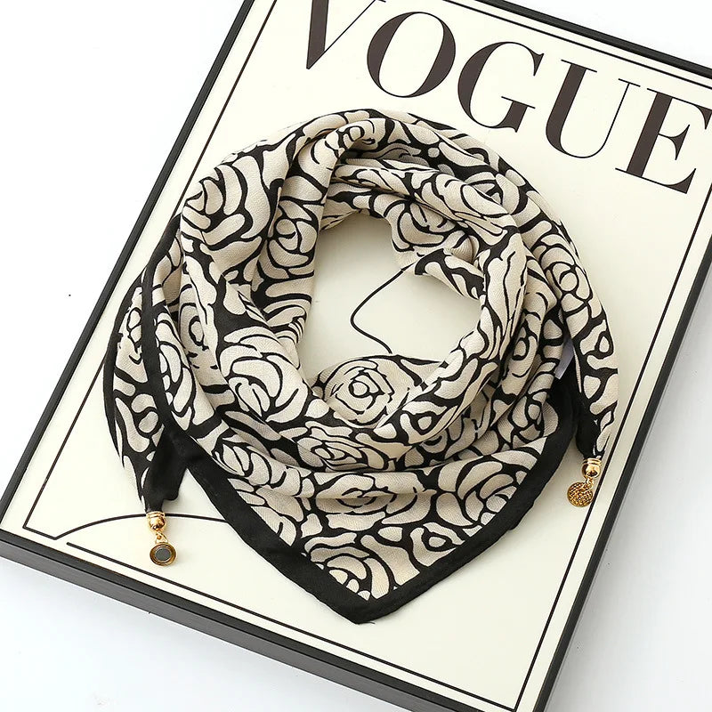 Luxury Magnetic Buckle Striped Silk Scarf