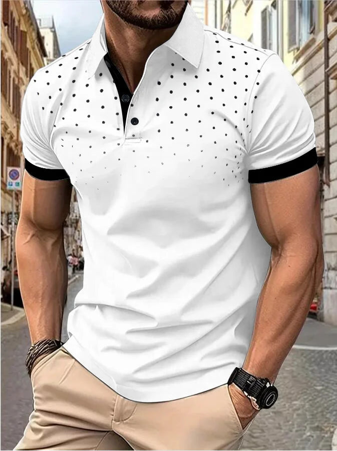 Men's 3D printed short sleeve and lapel short sleeve color matching fashion