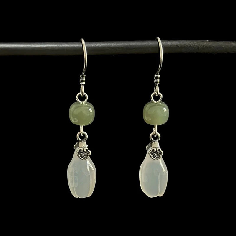 925 Sterling Silver Jade Drop Earring for Women