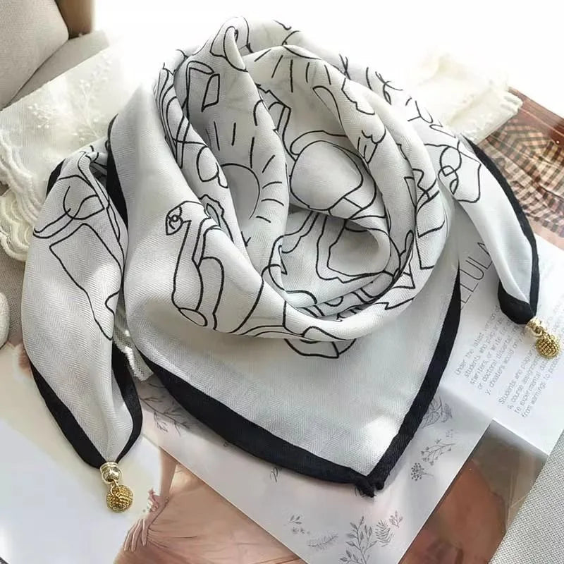 Luxury Magnetic Buckle Striped Silk Scarf